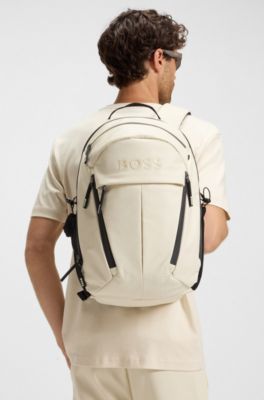 Faux-leather backpack with logo detail, Natural