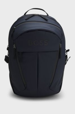 Faux-leather backpack with logo detail, Dark Blue