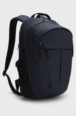 Faux-leather backpack with logo detail, Dark Blue