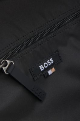 Faux-leather backpack with logo detail, Dark Blue