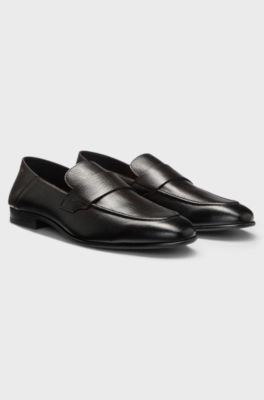 Penny loafers in tumbled leather, Dark Brown
