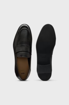 Penny loafers in tumbled leather, Dark Brown