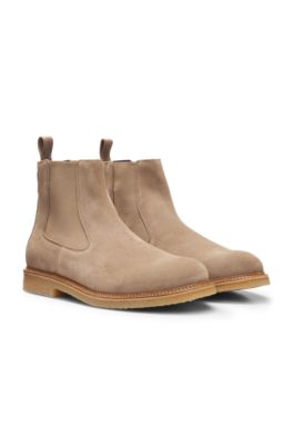 Suede Chelsea boots with elasticated panels, Beige