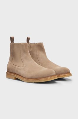 Suede Chelsea boots with elasticated panels, Beige