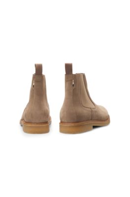Suede Chelsea boots with elasticated panels, Beige
