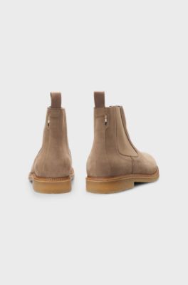 Suede Chelsea boots with elasticated panels, Beige