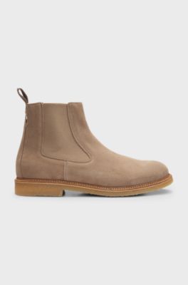 Suede Chelsea boots with elasticated panels, Beige