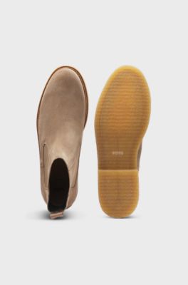 Suede Chelsea boots with elasticated panels, Beige