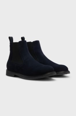 Suede Chelsea boots with elasticated panels, Dark Blue