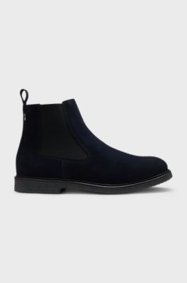 Suede Chelsea boots with elasticated panels, Dark Blue