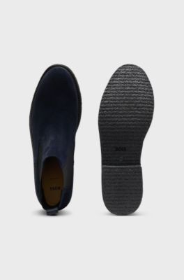 Suede Chelsea boots with elasticated panels, Dark Blue