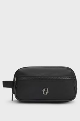 Twill washbag with Double B monogram hardware, Black