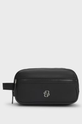 Twill washbag with Double B monogram hardware, Black