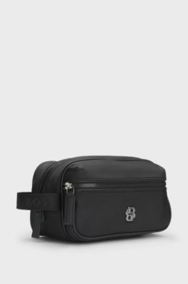 Twill washbag with Double B monogram hardware, Black
