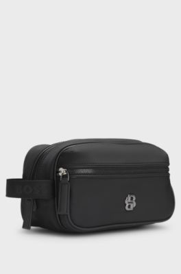 Twill washbag with Double B monogram hardware, Black