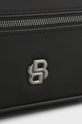 Twill washbag with Double B monogram hardware, Black