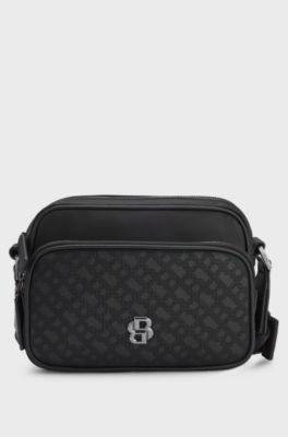 Sac port&eacute; crois&eacute; &agrave; motif monogramme, Noir