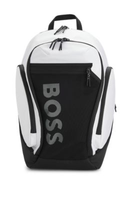 Logo backpack with mesh front pocket, White