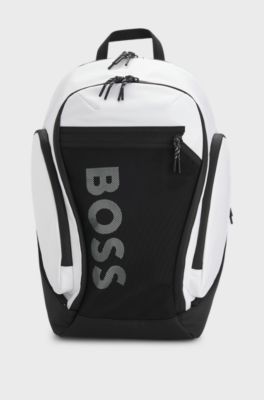 Logo backpack with mesh front pocket, White