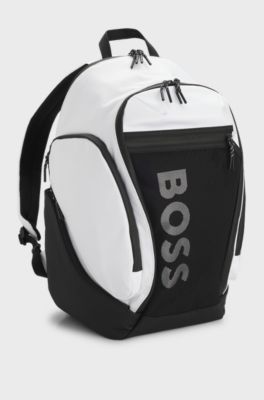 Logo backpack with mesh front pocket, White