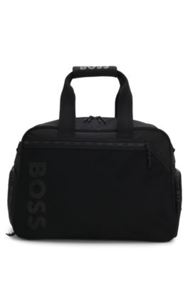 Colour-blocked holdall with reflective logo, Black