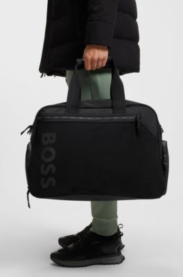 Colour-blocked holdall with reflective logo, Black