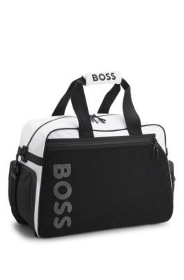 Colour-blocked holdall with reflective logo, White