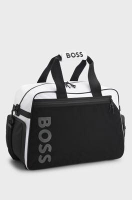 Colour-blocked holdall with reflective logo, White