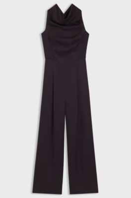 Sabl&eacute; jumpsuit met gedrapeerde halslijn, Donkerpaars