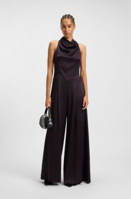 Sabl&eacute; jumpsuit with draped neckline, Dark Purple