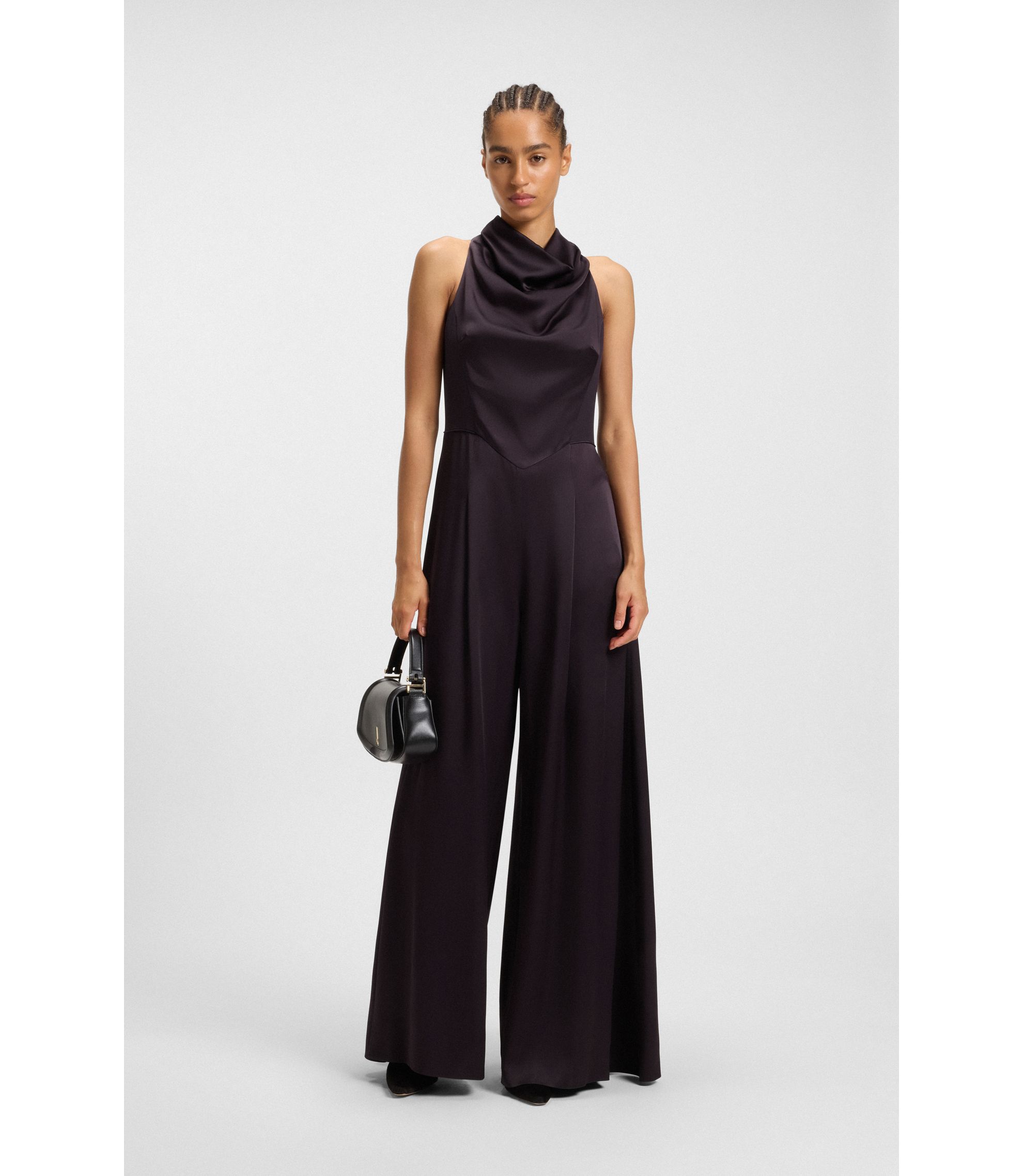 BOSS - Sablé jumpsuit with draped neckline - Dark Purple
