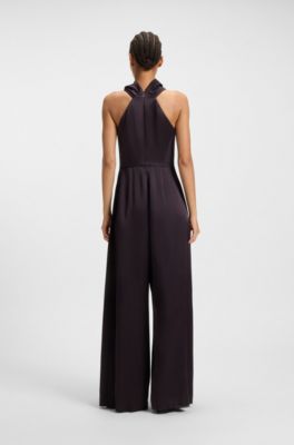 Sabl&eacute; jumpsuit with draped neckline, Dark Purple