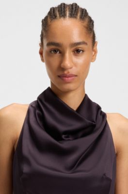 Sabl&eacute; jumpsuit with draped neckline, Dark Purple