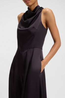 Sabl&eacute; jumpsuit with draped neckline, Dark Purple