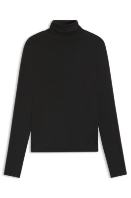 Rollneck top in stretch jersey, Black