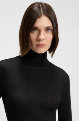 Rollneck top in stretch jersey, Black