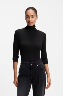 Rollneck top in stretch jersey, Black