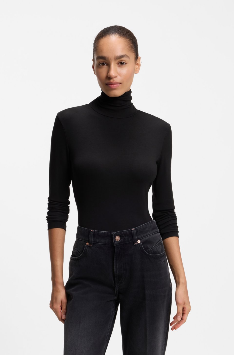 Rollneck top in stretch jersey