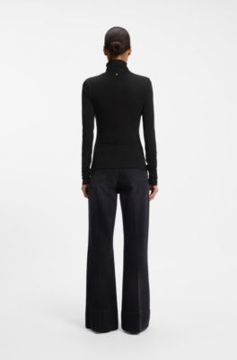 Rollneck top in stretch jersey, Black