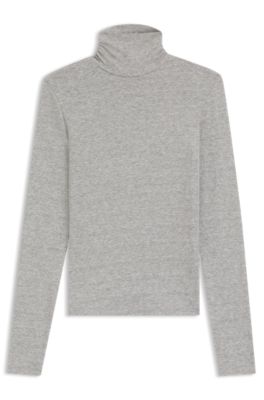 Rollneck top in stretch jersey, Light Grey