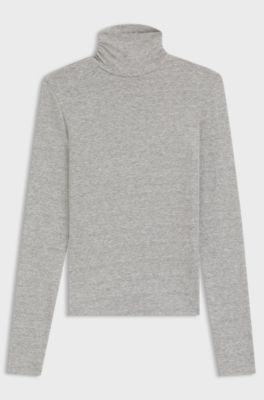 Rollneck top in stretch jersey, Light Grey