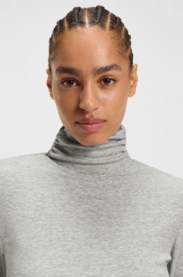Rollneck top in stretch jersey, Light Grey