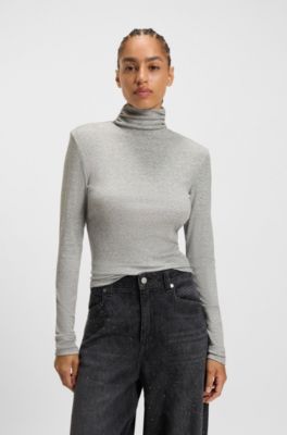 Rollneck top in stretch jersey, Light Grey