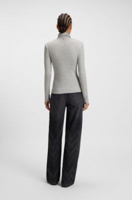 Rollneck top in stretch jersey, Light Grey