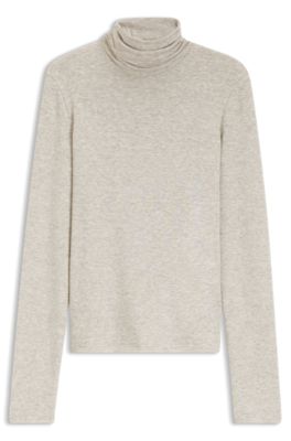 Rollneck top in stretch jersey, Light Beige
