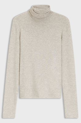 Rollneck top in stretch jersey, Light Beige