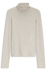 Rollneck top in stretch jersey, Light Beige