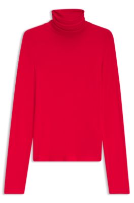 Rollneck top in stretch jersey, Red
