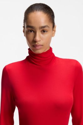 Rollneck top in stretch jersey, Red