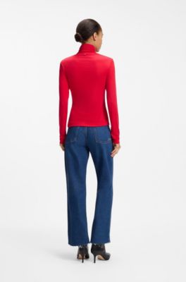 Rollneck top in stretch jersey, Red